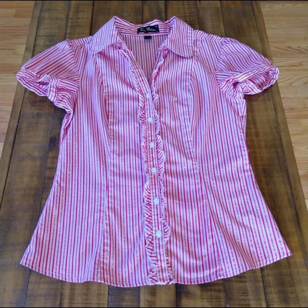 In Vain Button Down Cap Sleeve Shirt